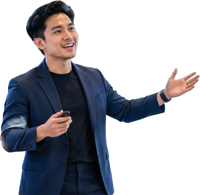 Presenter membawakan presentasi di depan peserta
